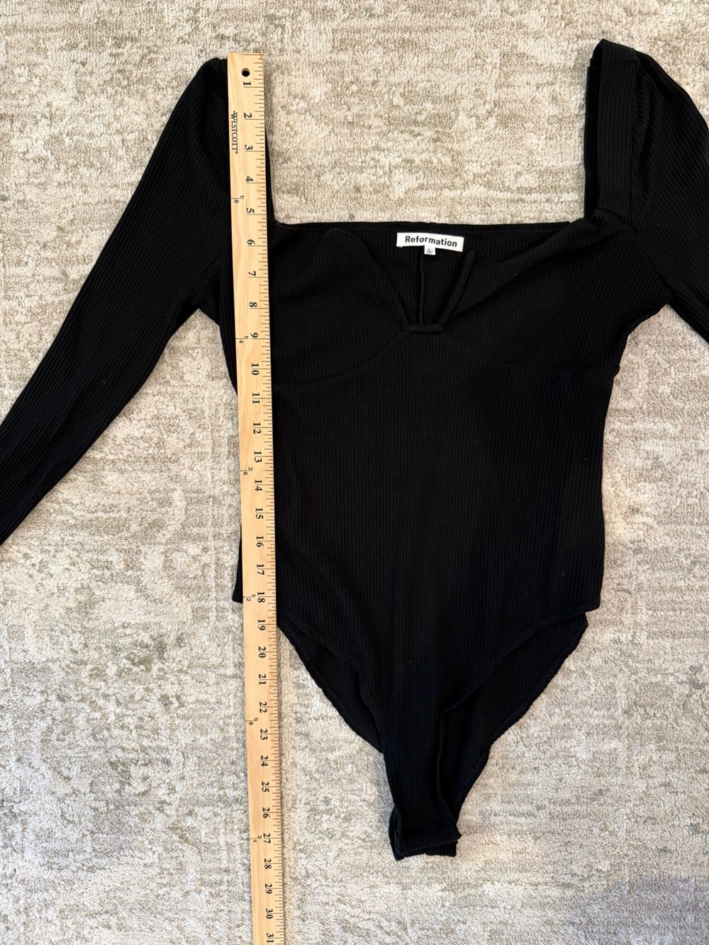 Reformation Heather Black Ribbed Tencel Sweetheart Bodysuit Size L - Picture 11 of 12